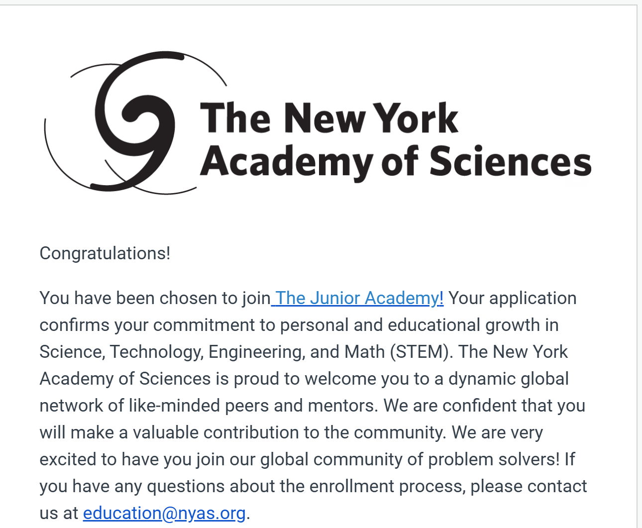 The New York Academy of Sciences — Junior Academy